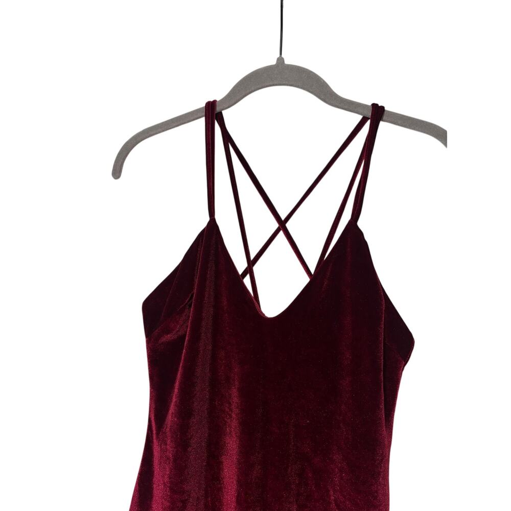 Burgundy Velvet Strappy Midi Dress - Picture 2 of 10